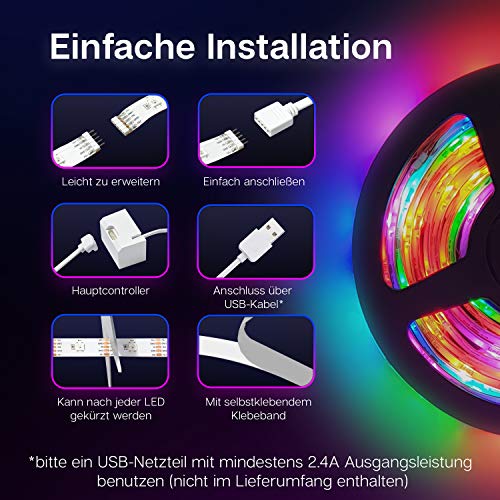 Cololight Taśma świetlna LED 30 – RGB, WLAN, kompatybilna z Apple Homekit, Alexa, Google Home, każda dioda LED inny kolor (30 diod LED na metr, zestaw startowy 2 m) - obrazek 5