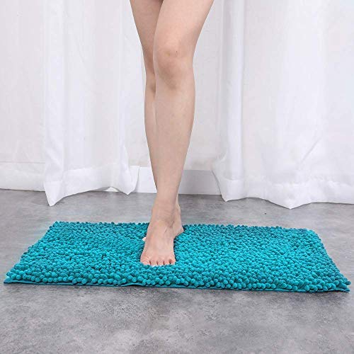 AOI Szenilowa mikrofibra kudłaty mata do kąpieli, miękka i przytulna, super chłonna woda, antypoślizgowa, gruba do łazienki sypialni (60 x 40 cm, błękitne jezioro) - obrazek 3