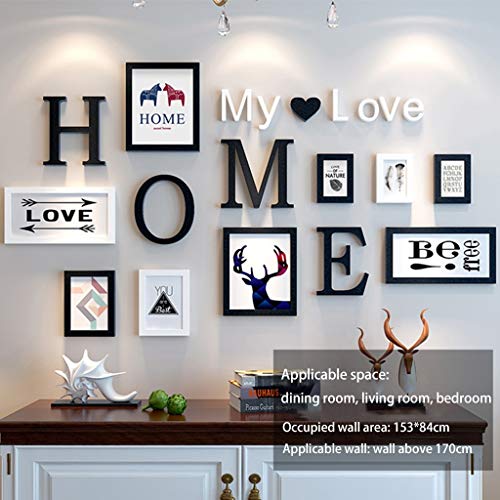 Zestaw 9 ramek na zdjęcia, z literami Home My Love, 4 rozmiary: 3 szt. - 8,8 x 12,8 cm, 2 szt. - 12,8 x 17,8 cm, 2 szt. - 19,8 x 24,8 cm, kreatywna dekoracja ścienna (Kolor: D) ) - obrazek 6