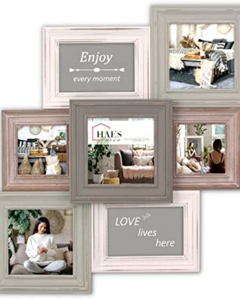 HAES DECO - Ramka na zdjęcia kolaż/drewno galeria zdjęć Grenoble w kolorach szarym, brązowym i białym, na 7 zdjęć kolaż (wymiary 52,5 x 48,5 cm) - MP103