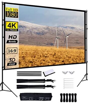 Projektor na płótnie ze statywem 100 cali 16: 9 HD 4K ze składanym przenośnym ekranem projekcyjnym do wewnątrz i na zewnątrz, z regulacją wysokości statywu z torbą do przenoszenia