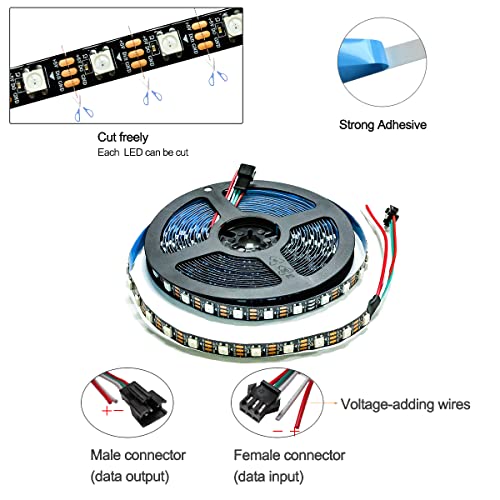 WS2812B taśma LED RGB pasek LED 5m 5V 5050 300 LEDs IP30 elastyczna cz - obrazek 8