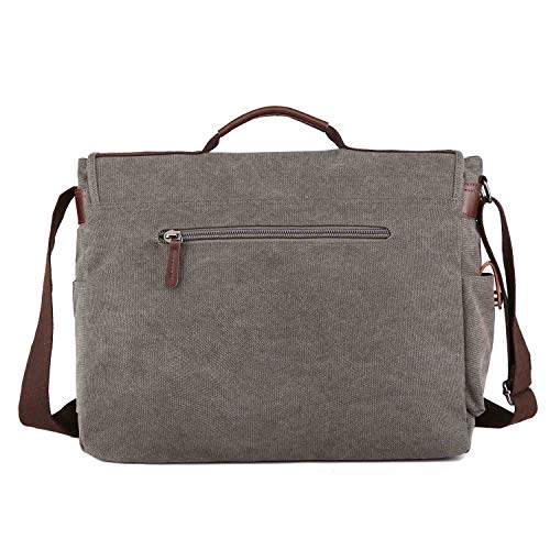 Neuleben wodoszczelna torba na laptopa o przekątnej ekranu 15,6 cala, w stylu vintage, torba na ramię, z płótna, ze skóry, męska, z uchwytem, z regulowanym paskiem na ramię, szary, Rozmiar uniwersalny, torba na ramię - obrazek 6