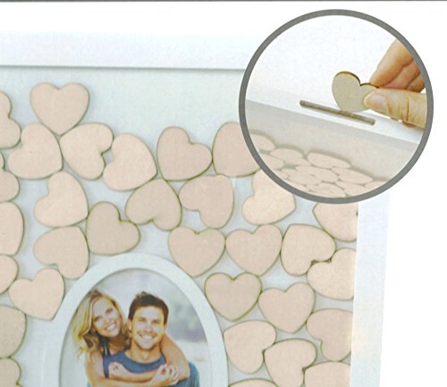 Spetebo Księga gości z ramką na zdjęcia i 72 drewnianymi serduszkami do opisania – księga gości weselnych księga gości weselnych - obrazek 2