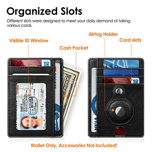 SITHON Portfel z etui do AirTag, wysokiej jakości sztuczna skóra, etui na karty kredytowe z funkcją ochrony przed odczytem RFID, portfel przedni, etui na karty, portfel dla mężczyzn i kobiet,, czarny - obrazek 8