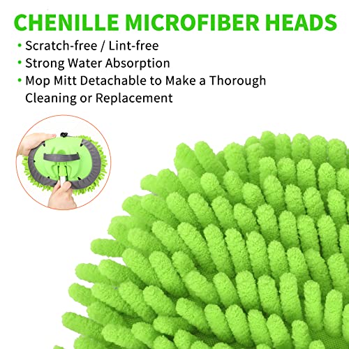 CityMoka Szczotka do mycia samochodu, zestaw do czyszczenia samochodu, 160 cm, mop do mycia samochodu z długim uchwytem, nadaje się do mycia samochodów, ciężarówek, SUV-ów, kamperów, przyczep i sprzątania domu, 3 w 1, szenilowa mikrofibra - obrazek 6