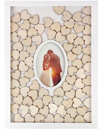 Spetebo Księga gości z ramką na zdjęcia i 72 drewnianymi serduszkami do opisania – księga gości weselnych księga gości weselnych