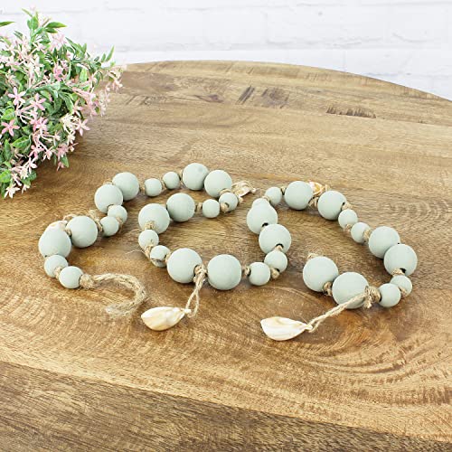 MACOSA EX244086 zawieszka dekoracyjna łańcuszek z muszelkami zielony 95 cm drewniana girlanda z pereł z zawieszką w kształcie muszli, dekoracja wisząca, dekoracja letnia, dekoracja do zawieszenia, morska - obrazek 3