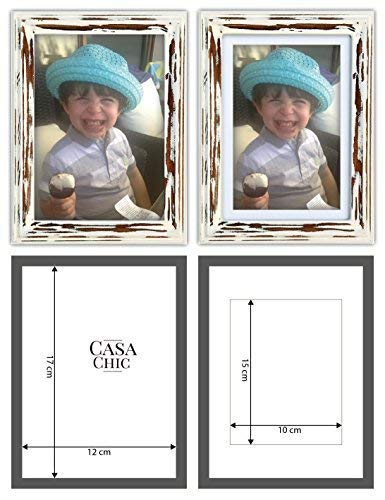 Shabby Chic ramka na zdjęcia 13 x 18 cm - zestaw 3 szt. - szklany front - z passe-partout na 10 x 15 zdjęć - szerokość ramy 2 cm - prawdziwe drewno - brązowy biały - obrazek 6