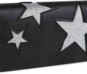 styleBREAKER Portfel z błyszczącym wzorem gwiazdy i ozdobnym szwem, zamek błyskawiczny, portmonetka, damski 02040058, Czarny / srebrna gwiazda, Einheitsgröße, portmonetka