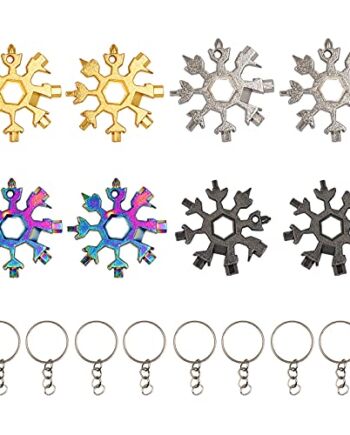 8 płatków śniegu narzędzie wielofunkcyjne 18 w 1 z brelokiem, wielofunkcyjny mały zestaw narzędzi do przygód na świeżym powietrzu lub podróży (kolorowy, srebrny, złoty, czarny)