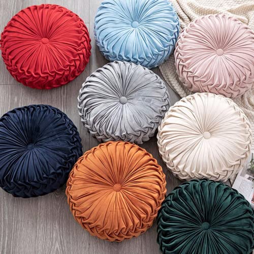 Boyigog Poduszka ozdobna Home 38 cm, okrągła poduszka w kształcie dyni, aksamitna plisy, ręcznie wykonana, poduszka na podłogę, do domu, na sofę, na kanapę, łóżko, dekoracja samochodu (szara-2) - obrazek 7