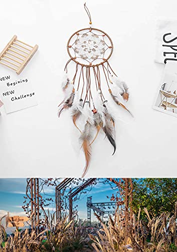 VALAM Biały łapacz snów makrama, ręcznie wykonany, dekoracja boho, mały łapacz snów, prezent w stylu vintage, ręcznie tkana dekoracja pokoju, 55 x 15 cm - obrazek 3
