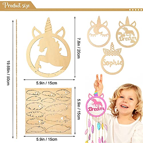 LuXianYS 4 sztuki łapacz snów z jednorożcem, w kształcie jednorożca zrób to sam łapacz snów, ręcznie robiony jednorożec słodki łapacz snów do domu wiszące ozdoby rzemiosło - obrazek 7