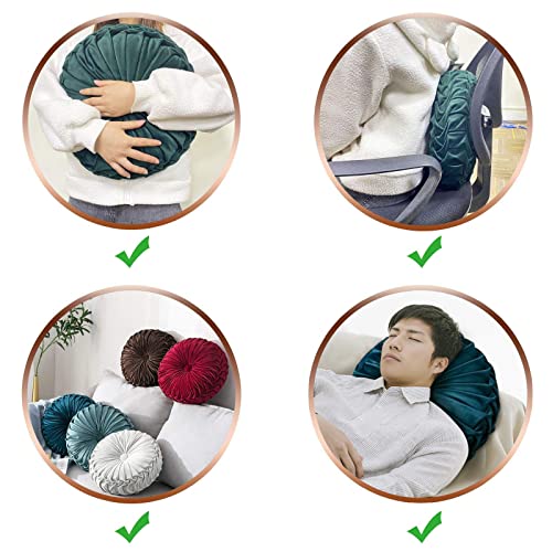 Boyigog Poduszka ozdobna Home 38 cm, okrągła poduszka w kształcie dyni, aksamitna plisy, ręcznie wykonana, poduszka na podłogę, do domu, na sofę, na kanapę, łóżko, dekoracja samochodu (szara-2) - obrazek 3