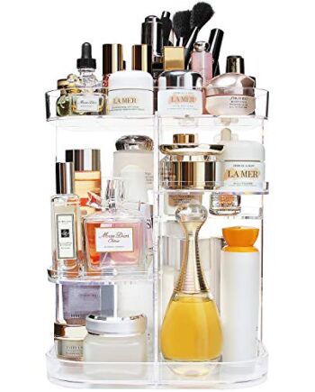 AMEITECH Organizer do makijażu, regulowany, obracający się o 360 stopni na kosmetyki do przechowywania karuzeli, stojak do przechowywania z 5 warstwami o dużej pojemności, idealny do toaletki blatu, kwadratowy