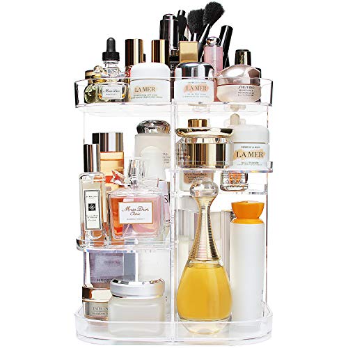 AMEITECH Organizer do makijażu, regulowany, obracający się o 360 stopni na kosmetyki do przechowywania karuzeli, stojak do przechowywania z 5 warstwami o dużej pojemności, idealny do toaletki blatu, kwadratowy