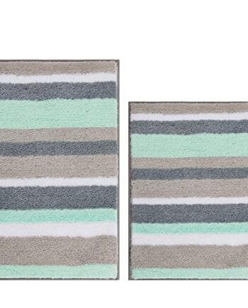 Pauwer 2-częściowy zestaw dywaników łazienkowych, z mikrofibry, antypoślizgowych, nadaje się do prania, 45 x 65 cm + 50 x 80 cm, kolor zielony