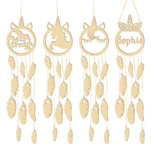 LuXianYS 4 sztuki łapacz snów z jednorożcem, w kształcie jednorożca zrób to sam łapacz snów, ręcznie robiony jednorożec słodki łapacz snów do domu wiszące ozdoby rzemiosło