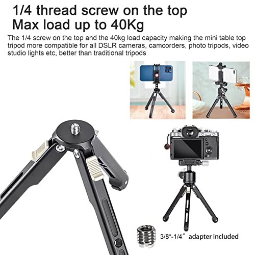 FOTOBETTER Stół mini statyw do aparatu, lekki mini statyw podróżny z głowicą kulową 360 stopni, szybkozaciskowy 1/4 cala, płyta do lustrzanki DSLR (MTA03 + MBP19 (DE)) - obrazek 2