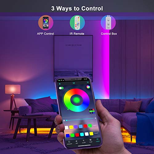 Sunity Taśma LED Bluetooth, 20 m, łańcuch świetlny RGB LED z funkcją muzyki, sterowanie aplikacją i pilotem zdalnego sterowania, samoprzylepna taśma LED z adapterem 24 V i kablem sieciowym 2,5 m - obrazek 6
