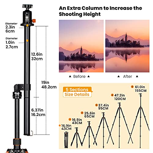 TARION Statyw fotograficzny z poziomą środkową kolumną, aluminiowy, statyw podróżny z głowicą kulową 360°, płytką szybkiej wymiany i torbą, przebudowa w statyw jednonożny (statyw + ramię wysięgnika) - obrazek 5
