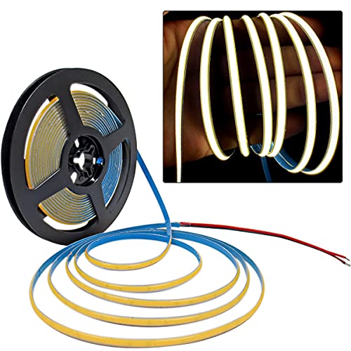 Taśma LED 24 V, szerokość 5 mm, ultra cienka taśma LED COB naturalna biel 4000 K 5 m 480 diod LED/m, łącznie 2400 diod LED, neonowe światło LED, listwa świetlna na imprezę, ladę, regał, do mieszkania