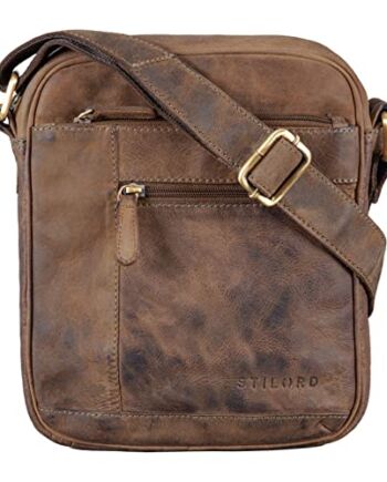 STILORD 'Diego' Vintage Mens Bag Leather Small Shoulder Bag na 9,7 cala iPad DIN A5 Shoulder Bag Cross-Body Bag for Men Genuine Leather, Kolor:calais - br±zowy