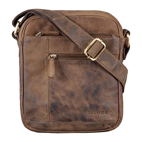 STILORD 'Diego' Vintage Mens Bag Leather Small Shoulder Bag na 9,7 cala iPad DIN A5 Shoulder Bag Cross-Body Bag for Men Genuine Leather, Kolor:calais - br±zowy