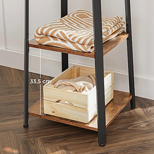 VASAGLE Wieszak na płaszcze, stojak na płaszcze z 3 półkami, półka drabinkowa z haczykami na szaliki, torby i parasole, stalowa rama, styl industrialny, rustykalny brązowy i czarny LCR80X - obrazek 4