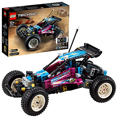 LEGO 42124 Technic Off-Road Buggy, Retro Control + aplikacja zdalnie sterowana zabawka samochód, zestaw modelowy z dźwiękiem, pomysł na prezent dla chłopców i dziewcząt