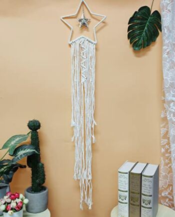 CINY Gwiazda Łapacz Snów Ręcznie Robiony Łapacz Snów Tkany Gobelin Ścienny Boho Frędzle Dekoracja Do Domu i Sypialni Ozdoby Wisiorki Prezent Beżowy Dla Kobiety Dziewczyna (Gwiazda Bez Światła)