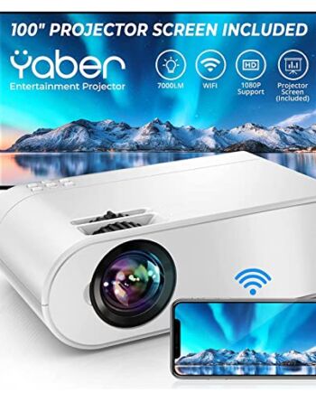 YABER Mini projektor WiFi z funkcją Mirroring, 7000 lumenów, kino domowe, 1080p Full HD przenośny projektor wideo z wyświetlaczem 250", kompatybilny z iOS/Android/HDMI/TV Stick/USB/PS5
