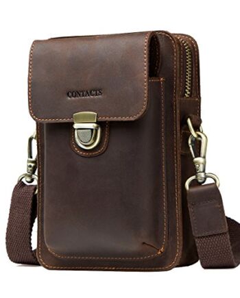 Contacts męska torebka, prawdziwa skóra, mały pasek, listonoszka do przypięcia na pasku, na telefon portfel, do uprawiania sportów, wędrówek, na kemping, Ciemna kawa, Jeden rozmiar, torby na ramię