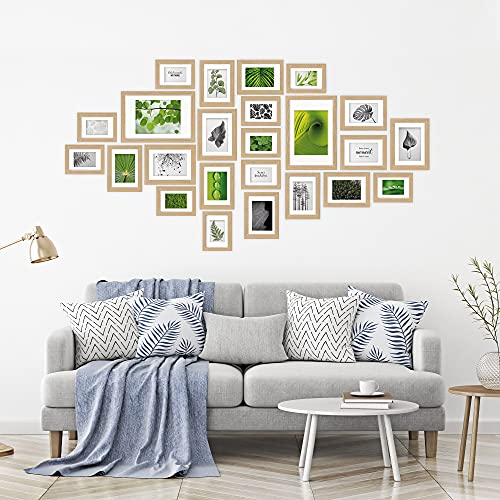 bomoe 24szt Zestaw ramek na zdjęcia Nature - Multi Ramka na zdjęcia Drewno i szkło plastikowe - Ramka na zdjęcia kolaż na galerię ścienną 10x 10x 10,5x15cm / 8x 13x18cm / 4x 15x20cm / 2x 20x30cm - Dębowa ramka na zdjęcia - obrazek 3