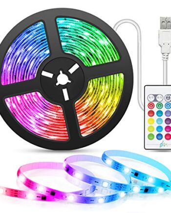 Taśma świetlna LED synchronizacja muzyki, TASMOR 5 m, zasilana przez USB, taśma świetlna LED z pilotem zdalnego sterowania, RGB 5050, 4 tryby dynami, 16 kolorów, możliwość ściemniania, zmiana kolorów, taśma LED, podświetlenie telewizora do dekoracji sypialni, telewizora, komputera, lustra