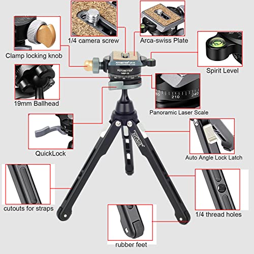 FOTOBETTER Stół mini statyw do aparatu, lekki mini statyw podróżny z głowicą kulową 360 stopni, szybkozaciskowy 1/4 cala, płyta do lustrzanki DSLR (MTA03 + MBP19 (DE)) - obrazek 7