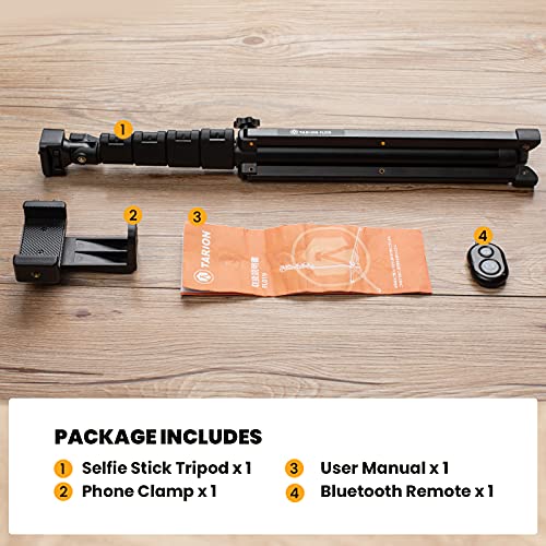 TARION Statyw do telefonu komórkowego, lekki, przenośny, 143 cm, z zaciskiem na telefon komórkowy, pilot zdalnego sterowania (FL019) - obrazek 2