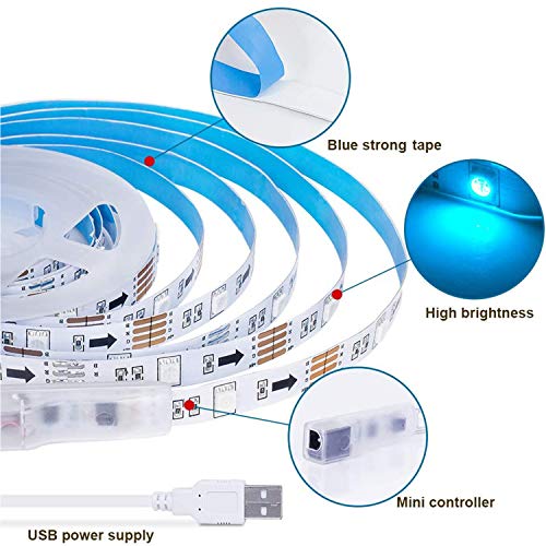 Taśma świetlna LED synchronizacja muzyki, TASMOR 5 m, zasilana przez USB, taśma świetlna LED z pilotem zdalnego sterowania, RGB 5050, 4 tryby dynami, 16 kolorów, możliwość ściemniania, zmiana kolorów, taśma LED, podświetlenie telewizora do dekoracji sypialni, telewizora, komputera, lustra - obrazek 2