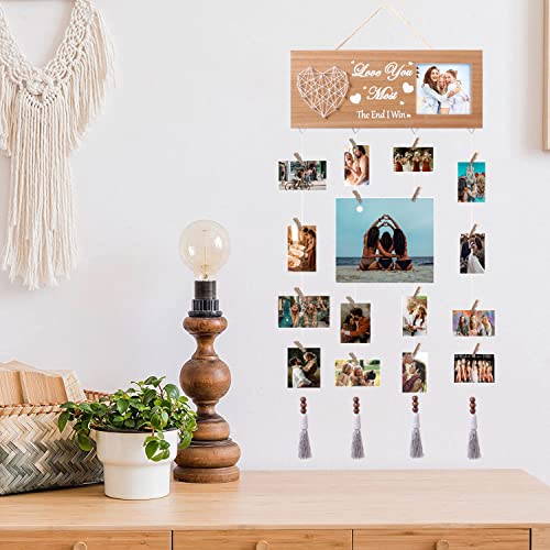 Ramka na zdjęcia, prezenty urodzinowe dla dziewczyny, przyjaciela, drewniana ramka na zdjęcia, kolaż, tablica do mieszkania, dekoracja ścienna, prezent dla niego, pary, ramka na zdjęcia z sercem na jubileusz, ściana ze zdjęciami - obrazek 7