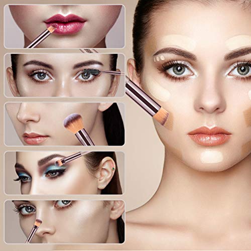 HEYMKGO Zestaw pędzli do makijażu, 15-częściowy w kolorze szampana, do podkładu, pudru, różu, korektora, makijażu oczu, z kosmetyczką ze sztucznej skóry - obrazek 2