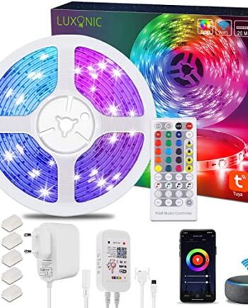 Taśmy LED WiFi 20M / 65,6Ft, LUXONIC Smart RGB LED Stripes Zmiana kolo