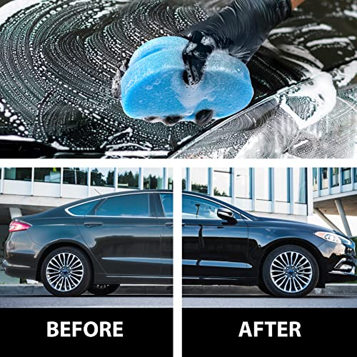 DETAILINGPADS Ręczne pady do polerowania - gąbka polerska 120/45 mm + rękawiczka – odporna na wysokie temperatury – klasyczna gąbka do polerowania – trwała tarcza polerska – narzędzie do polerowania – zestaw do lakierowania samochodowego - obrazek 6