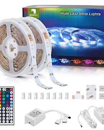 Sunity taśma LED RGB, 10 m, taśma świetlna LED z pilotem zdalnego sterowania, SMD 5050, taśma samoprzylepna, do domu, sypialni, TV, jako dekoracja szafy