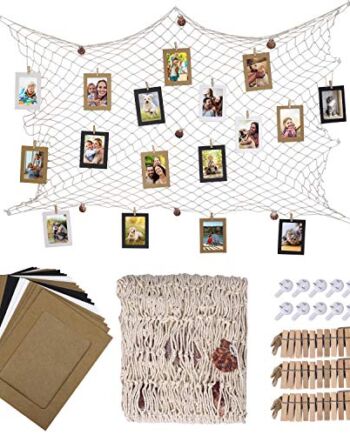 HONGXIN-SHOP Zestaw papierowych ramek na zdjęcia 30 szt. DIY kreatywne retro papier pakowy maty do zdjęć wiszący album ramka z klipsami, liny konopne, siatka wędkarska do dekoracji ścian, 15 cm, 3 kolory