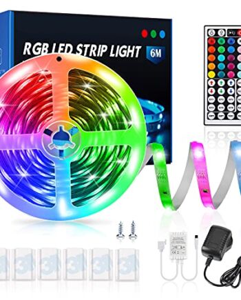 Taśma LED 6 m, 16 milionów kolorów, z pilotem zdalnego sterowania z 44 przyciskami, chip LED 5050, funkcja pamięci, kolory DIY, do kuchni, na imprezę, do sypialni, telewizora