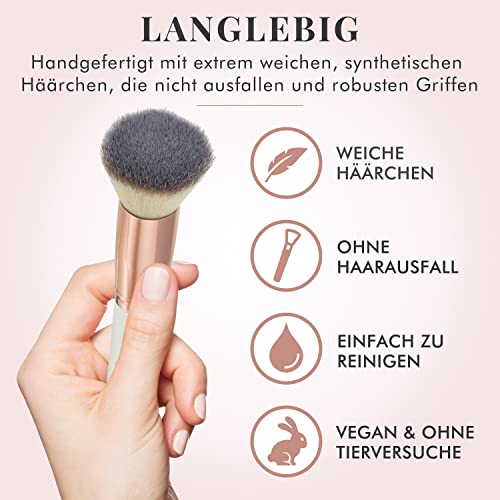 12-częściowy zestaw pędzli do makijażu w kolorze różowego złota | z pędzelkiem do podkładu, pędzlem do pudru, pędzel do makijażu oczu zestaw z torbą do przechowywania w szykownym marmurowym wzornictwie, Lily Englia - obrazek 4