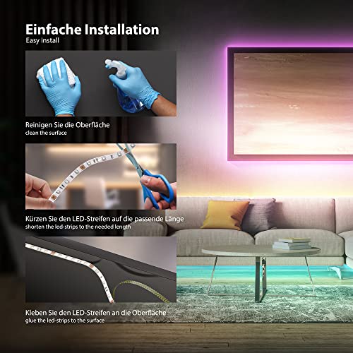 B.K.Licht taśma LED, RGB, ciepła biel, taśma ze zmianą kolorów i pilotem zdalnego sterowania, taśma świetlna, samoprzylepna listwa LED, kolorowy łańcuch świetlny, 5 m - obrazek 5