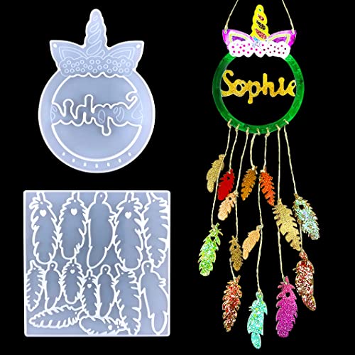 Rolin Roly 2 szt. piórko żywica formy łapacz snów silikonowa forma dzwonki wietrzne żywica żywica żywica biżuteria kryształowe formy do odlewania na ścianie wisząca ozdoba rzemiosło dekoracja domu