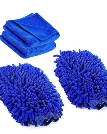 Amison rękawice do czyszczenia rękawiczek do mycia samochodu, 2-pak ultramiękkie rękawice do mycia z mikrofibry premium z 2 szt. ściereczka do czyszczenia samochodu i czyszczenia w domu